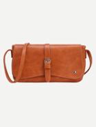 Romwe Buckled Strap Accent Flap Bag - Brown