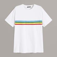 Romwe Guys Rainbow Striped Tee