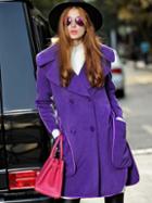 Romwe Purple Lapel Long Sleeve Pockets Coat