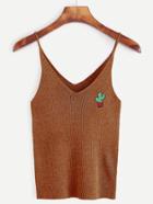 Romwe Cactus Patch Ribbed Cami Top