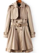 Romwe Lapel Double Breasted Layered Belt Khaki Coat