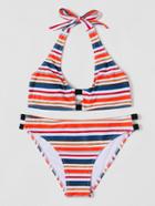 Romwe Striped Colorblock Bikini Set