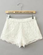Romwe White Elastic Waist Lace Shorts