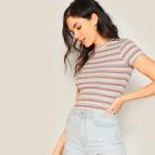 Romwe Ribbed Knit Stripe Tee