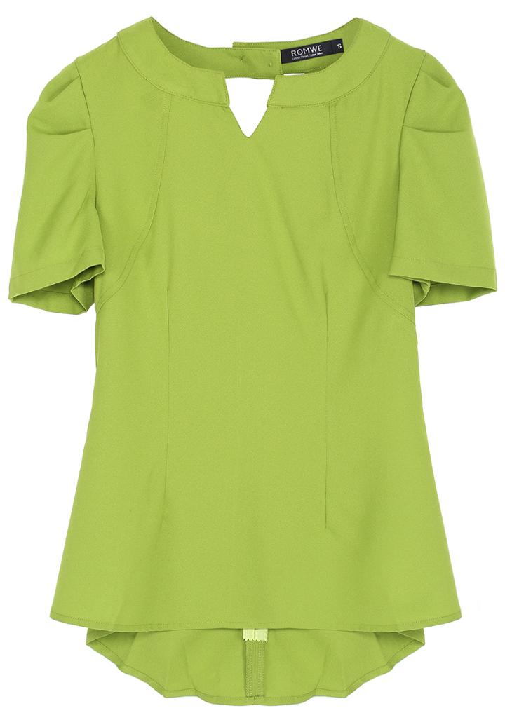 Romwe V-neck Asymmetric Dipped Hem Green Blouse