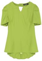 Romwe V-neck Asymmetric Dipped Hem Green Blouse