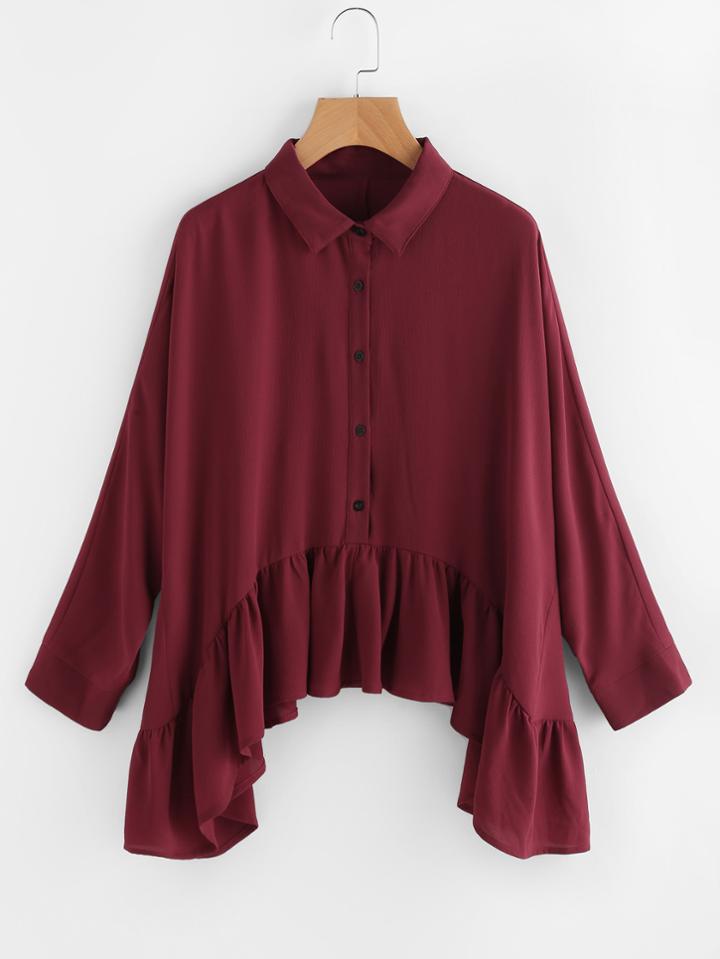 Romwe Frill Trim Hanky Hem Blouse