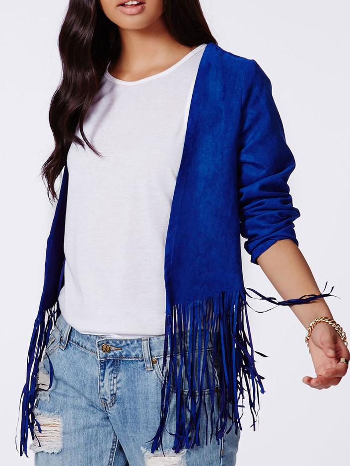 Romwe Tassel Suede Blue Jacket