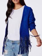 Romwe Tassel Suede Blue Jacket