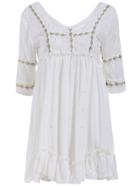 Romwe V Neck Embroidered Chiffon Pleated Dress