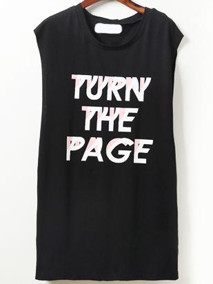 Romwe Black Double Side Print Drop Armhole Dress