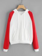 Romwe Raglan Contrast Sleeve Pocket Hoodie