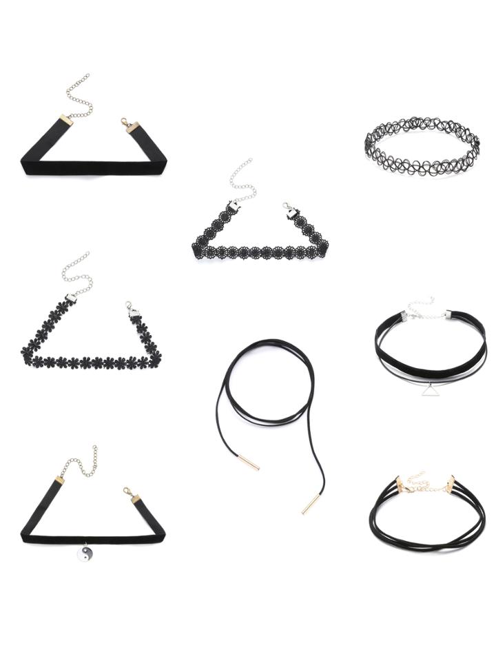 Romwe 8pcs Black Choker Set