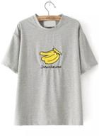 Romwe Banana Letter Embroidered Grey T-shirt