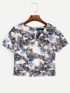 Romwe V Neck Floral Print Keyhole Back Top