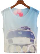 Romwe Round Neck Car Print T-shirt