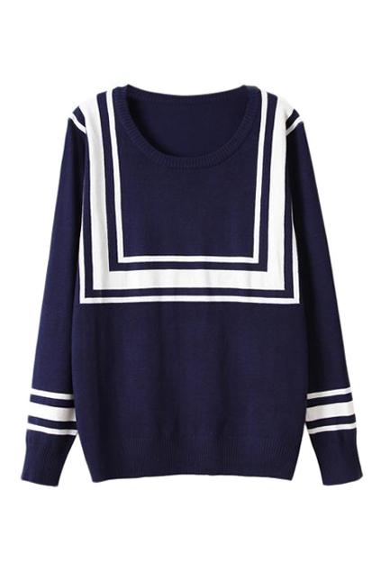 Romwe Striped Dark Blue Jumper