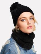 Romwe Knit Bobble Hat With Infinity Scarf