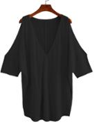 Romwe Black V Neck Clod Shouder Shift Dress