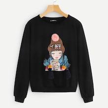 Romwe Tassel Detail Figure Print Pullover