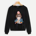 Romwe Tassel Detail Figure Print Pullover