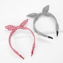 Romwe Bow Tie Plaid Headband 2pcs