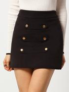 Romwe Black Slim Buttons Woolen Skirt