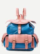 Romwe Blue Wing Embroidered Contrast Buckle Flap Backpack