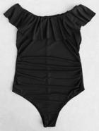 Romwe Ruffle Detail Off The Shoulder One-piece Swimwear