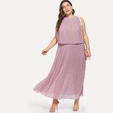 Romwe Plus Layered Detail Pleated Dress