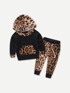 Romwe Leopard Hooded Sweatshirt With Drawstring Pants