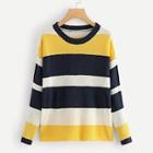 Romwe Striped Round Neck Sweater