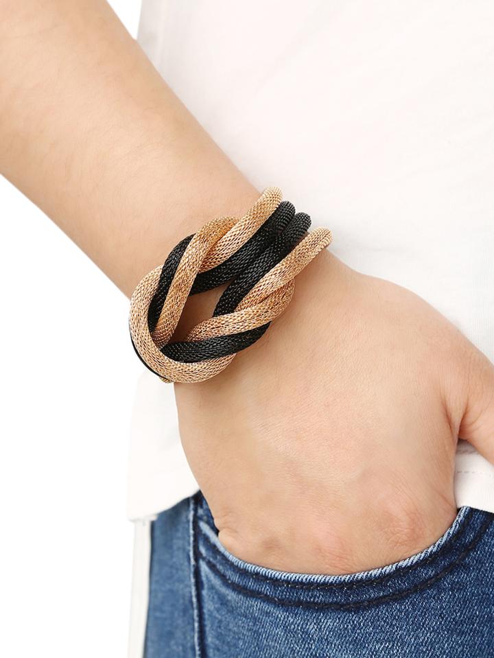Romwe Golden And Black Metal Knot Bracelet