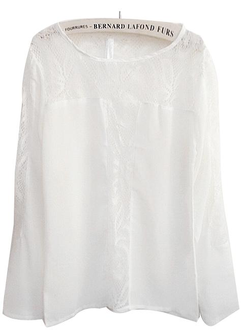 Romwe White Hollow Lace Loose Chiffon Blouse
