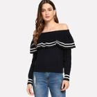 Romwe Contrast Trim Off The Shoulder Jumper