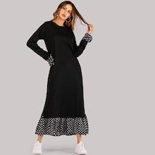 Romwe Polka Dot Trim Pephem Combo Maxi Dress