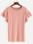 Romwe Ruffle Sleeve Pink T-shirt