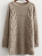 Romwe Cable Knit Fuzzy Coffee Sweater