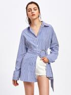Romwe Contrast Striped Drop Shoulder Shirt With O-ring Belt
