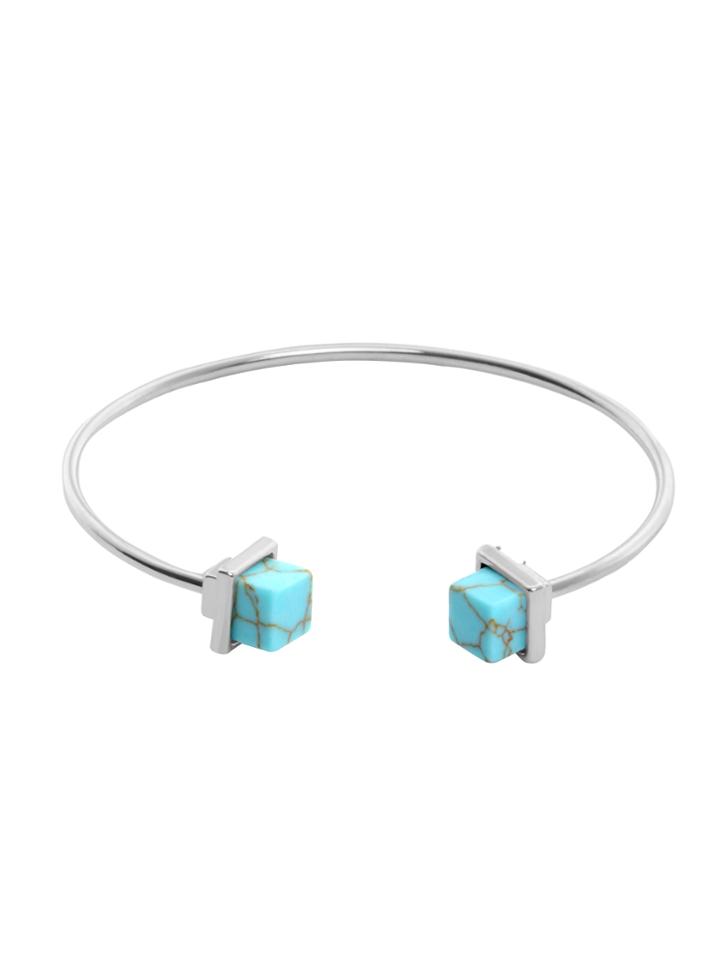 Romwe Silver Metal Turquoise Small Open Bangle