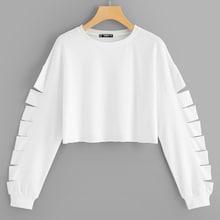 Romwe Laddering Cut Sleeve Solid Sweatshirt