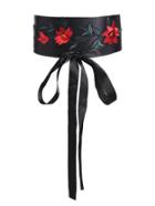 Romwe Flower Embroidery Bow Front Obi Belt