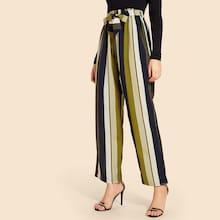 Romwe Knot Detail Striped Pants