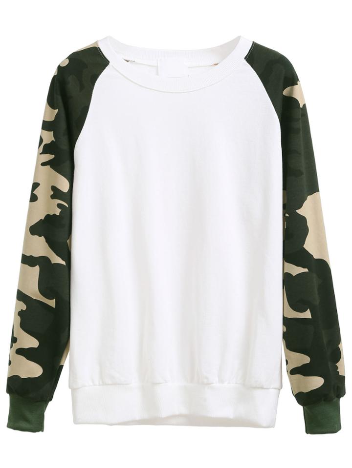 Romwe White Camouflage Print Raglan Sleeve Sweatshirt
