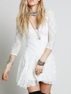 Romwe V Neck Lace Skater White Dress