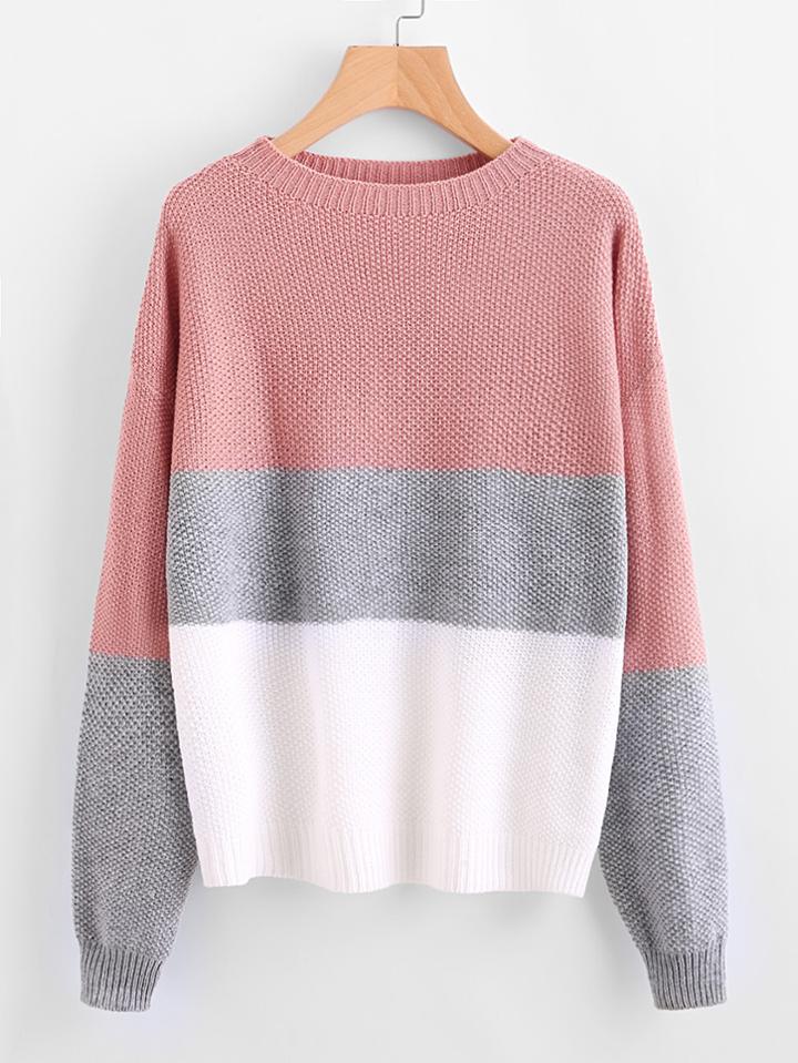 Romwe Drop Shoulder Color Block Textured Jumper