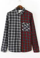 Romwe Check Print Color Block Blouse