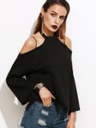 Romwe Black Halter Loose T-shirt