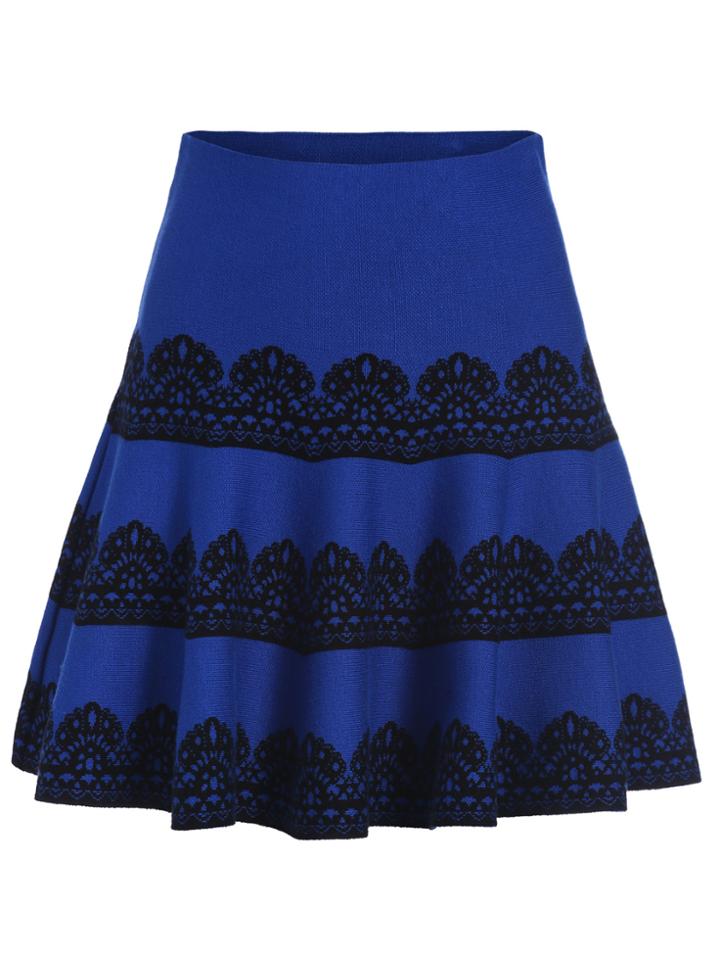 Romwe Vintage Print Flare Skirt
