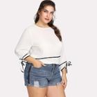 Romwe Plus Seam Detail Knot Cuff Blouse